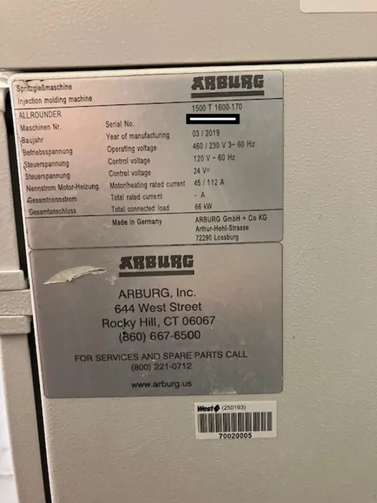 Used Arburg 1500T 1600-170 Injection Molding Machine For Sale