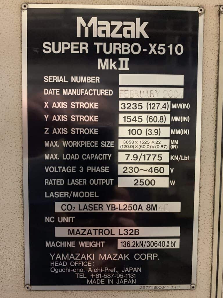 2004 Mazak Super Turbo x510 Mark 2