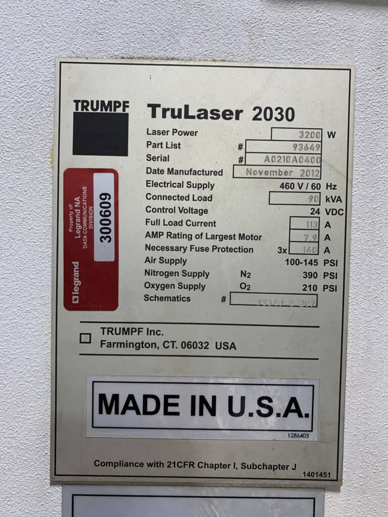 2012 Trumpf Trulaser 2030