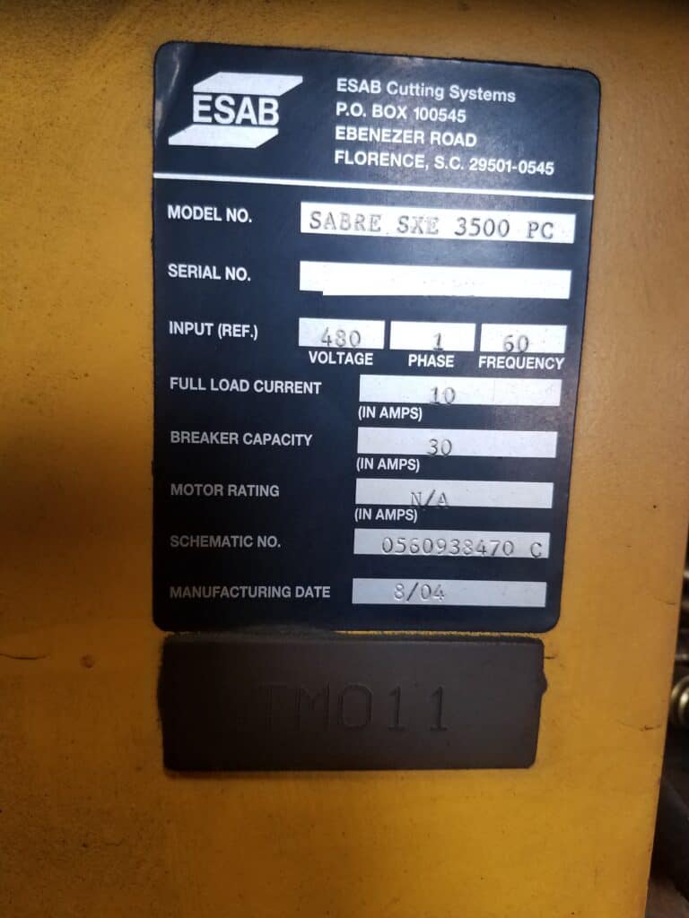 2004 Esab Sabre SXE 3500