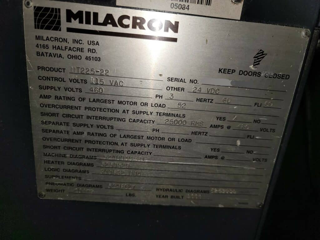 2000 Milacron MT225-22