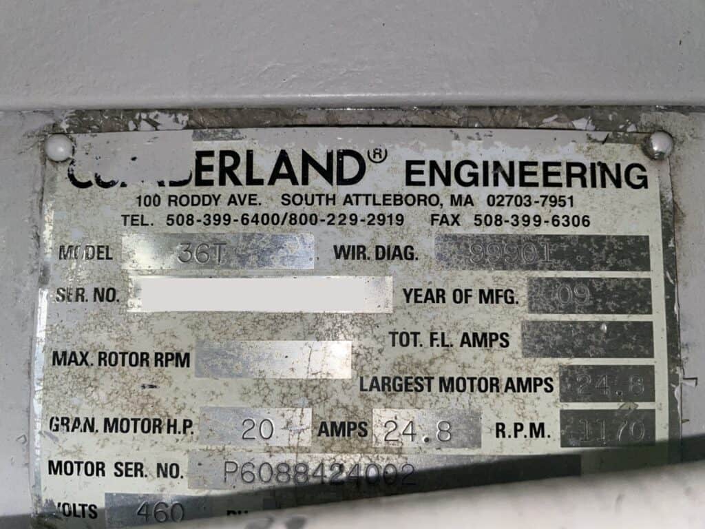 Used Cumerland 36T Granulator for Sale