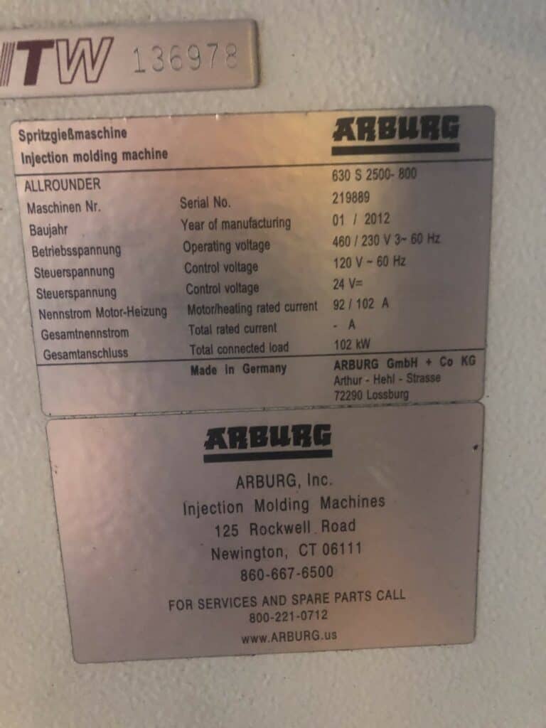 Used Arburg 630S-2500-800 Injection Molding Machine For Sale
