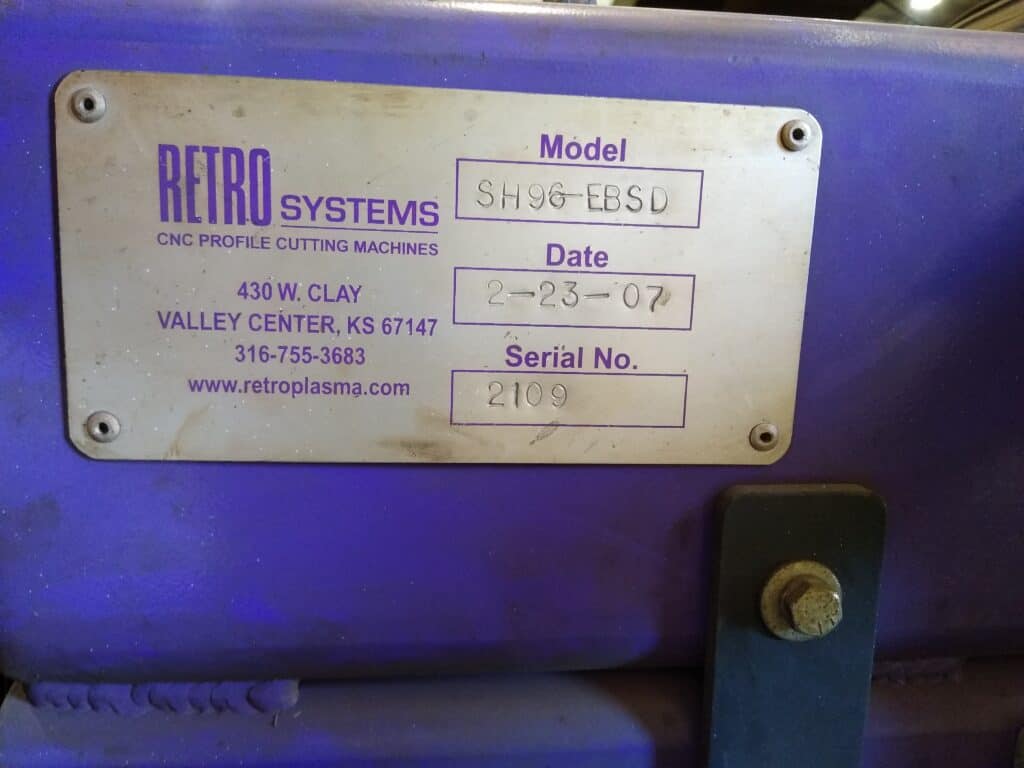 Used Retro Systems SH96-EBSD CNC Plasma Cutter For Sale