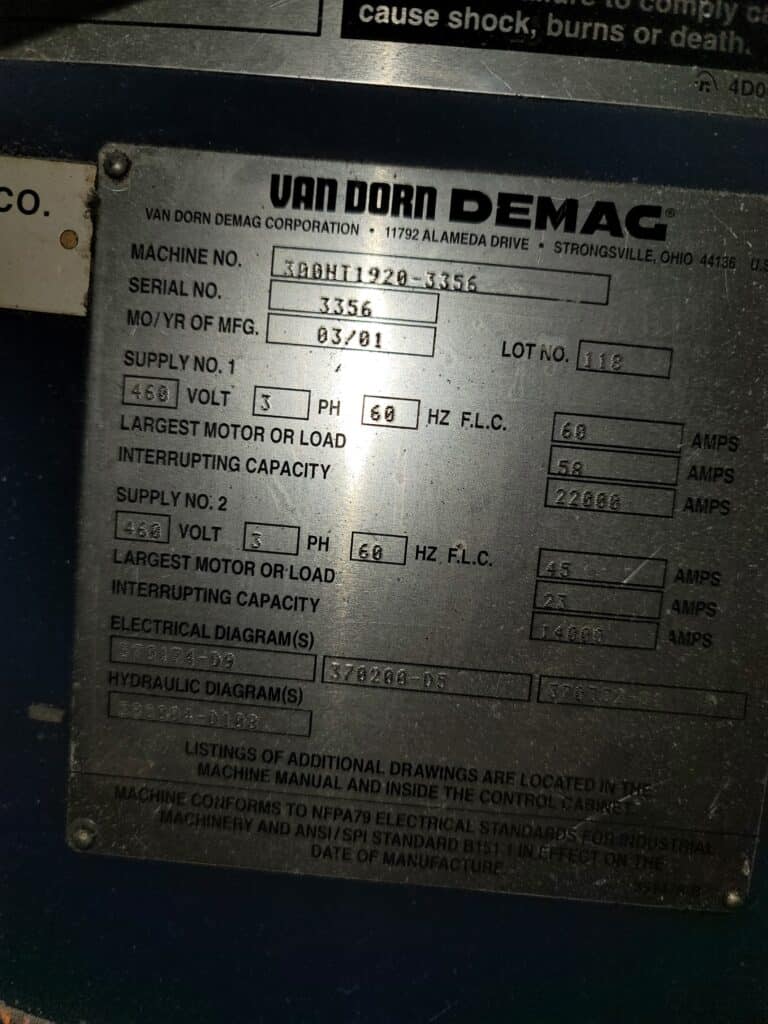 Used Van Dorn 300-HT Injection Molding Machine For Sale