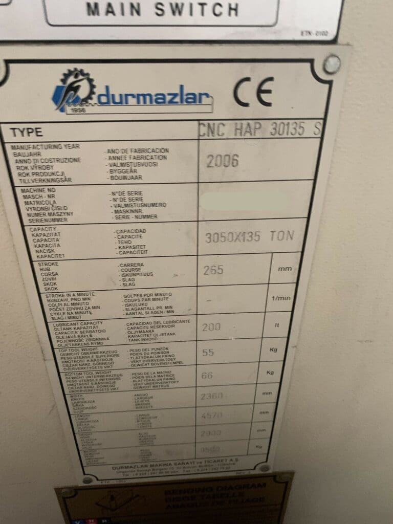 Used Durma HAP30135S Press Brake For Sale