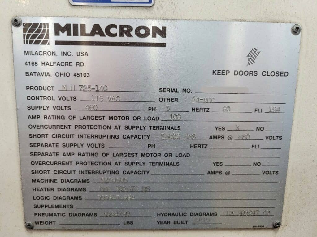 Used Cincinnati Milacron MH725-140 Injection Molding Machine For Sale