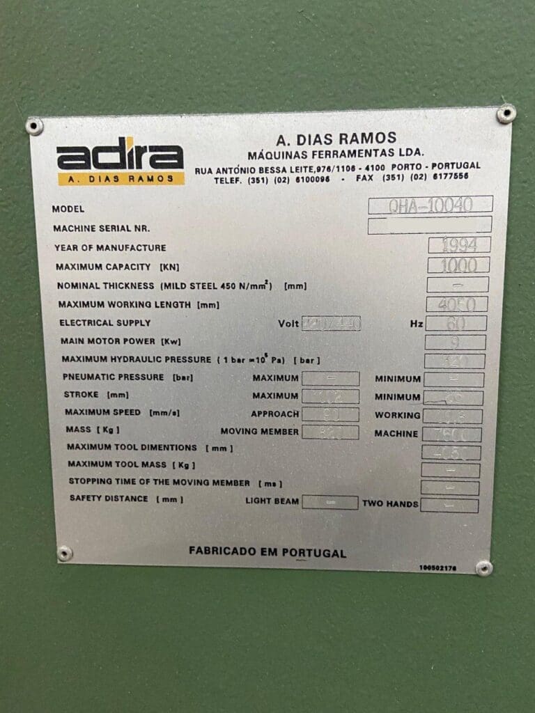 Used Adira QHA-10040 Press Brake for Sale