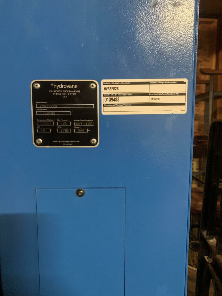 Used Hydrovane HVRSFR2B Air Compressor For Sale