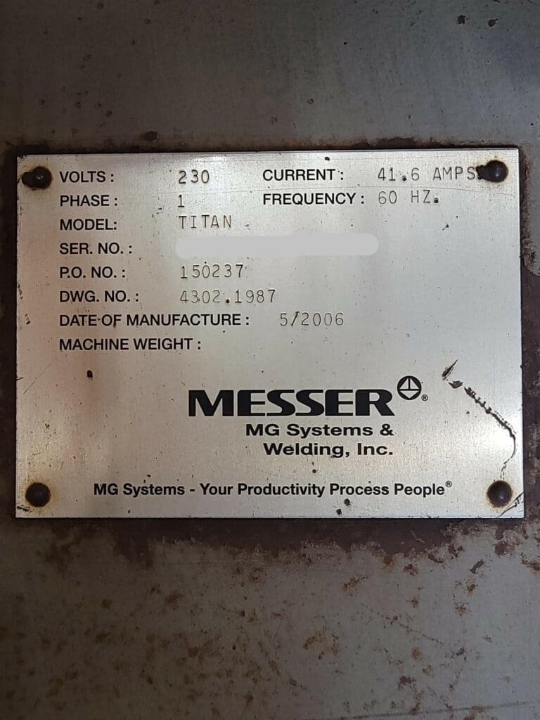 Used Messer Titan Plasma Cutter For Sale
