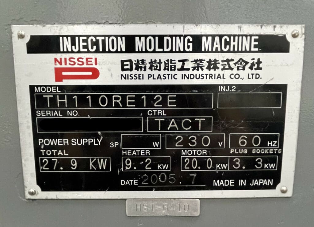 Used Nissei TH110RE12E Injection Molding Machine For Sale