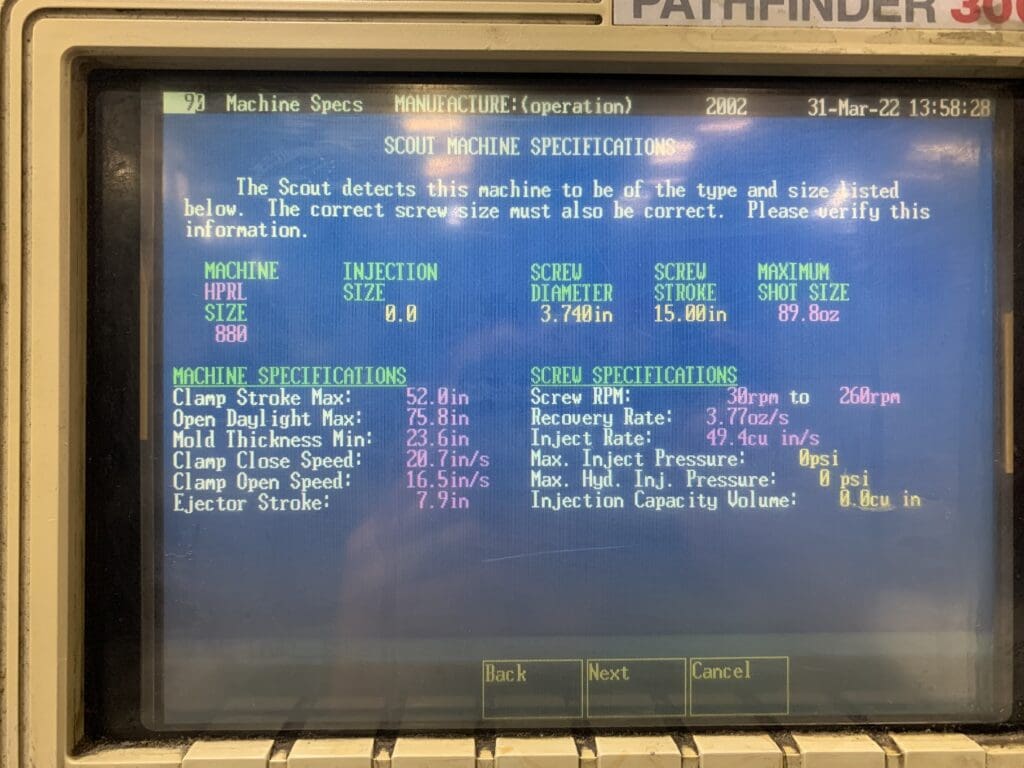 Used Van Dorn Spectra 880SP4300 Injection Molding Machine For Sale