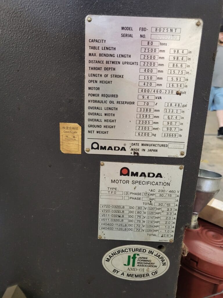 Used Amada FBD 8025NT Press Brake For Sale