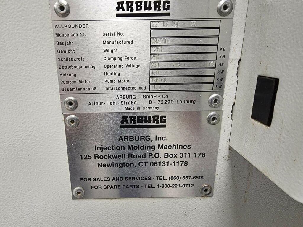 Used Arburg 221-KS-250-75U Injection Molding Machine For Sale