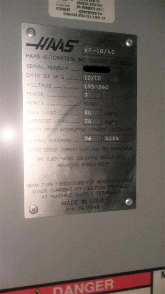 Used Haas VF-10/40 CNC Vertical Machining Center For Sale