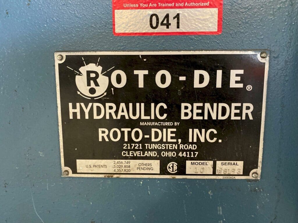 Used Roto-Die Model 10 Bender Brake For Sale