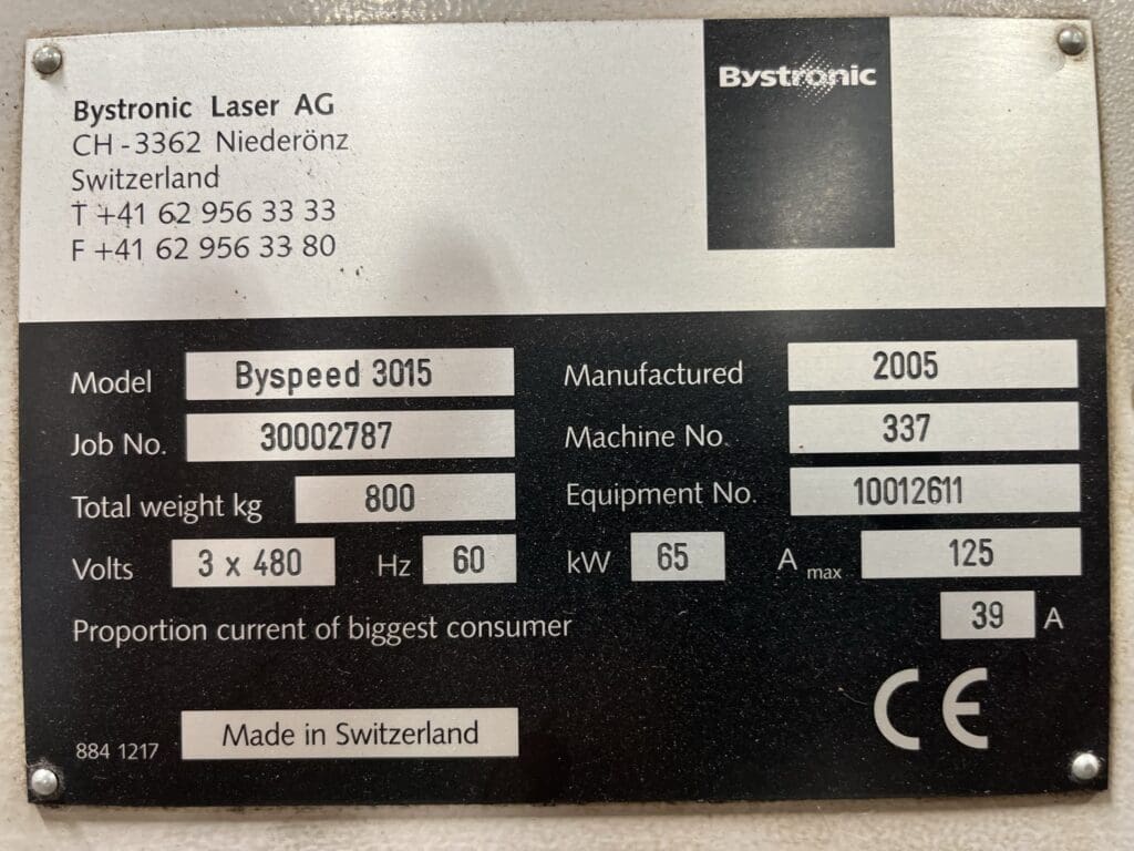 2005 Bystronic Byspeed 3015 Laser, photo 7 of 7