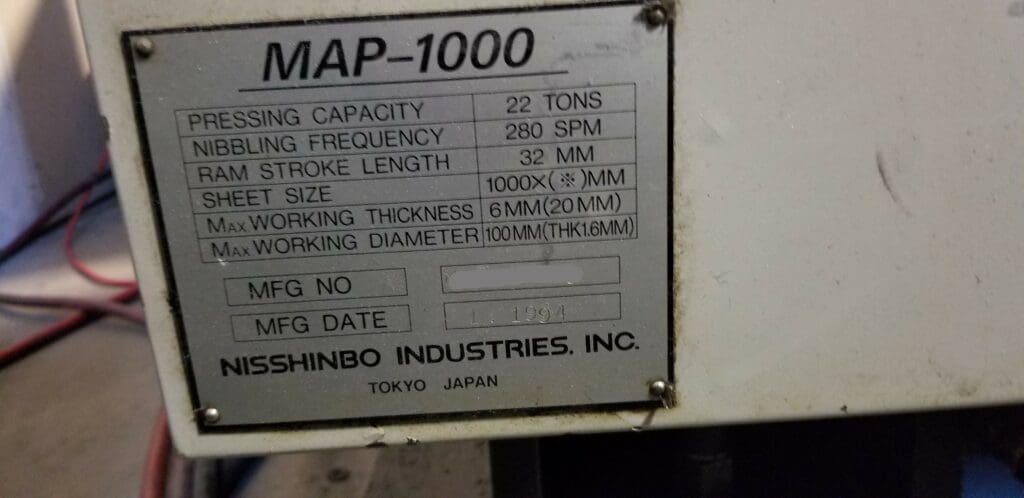 Used Nisshinbo Map-1000 Turret Punch For Sale