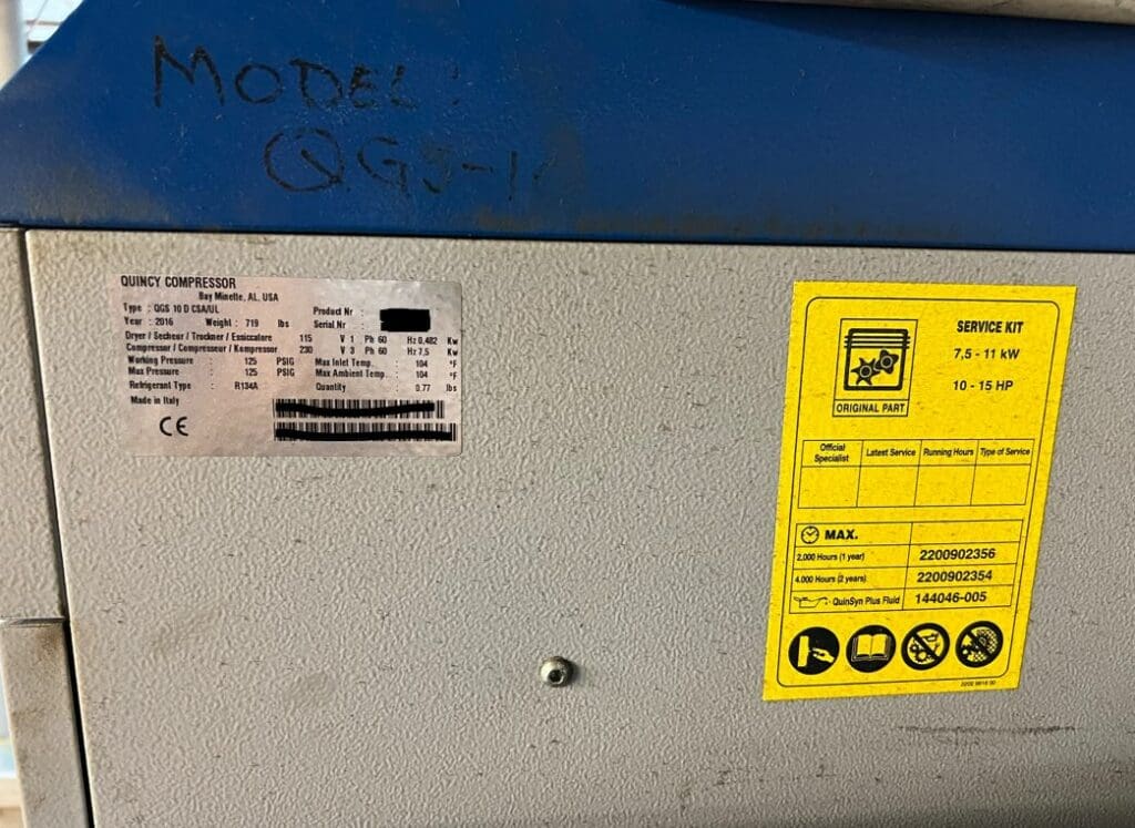 2016 Quincy QGS 10D Compressor, photo 3 of 3