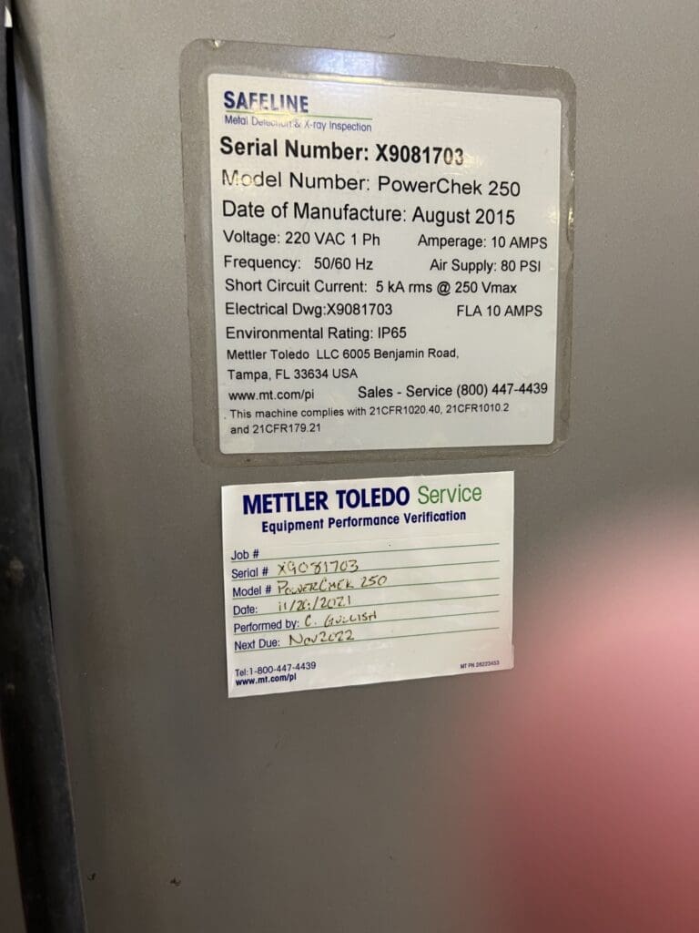 2015 Mettler Toledo Safeline PowerChek 250 Process Equipment, photo 12 of 13