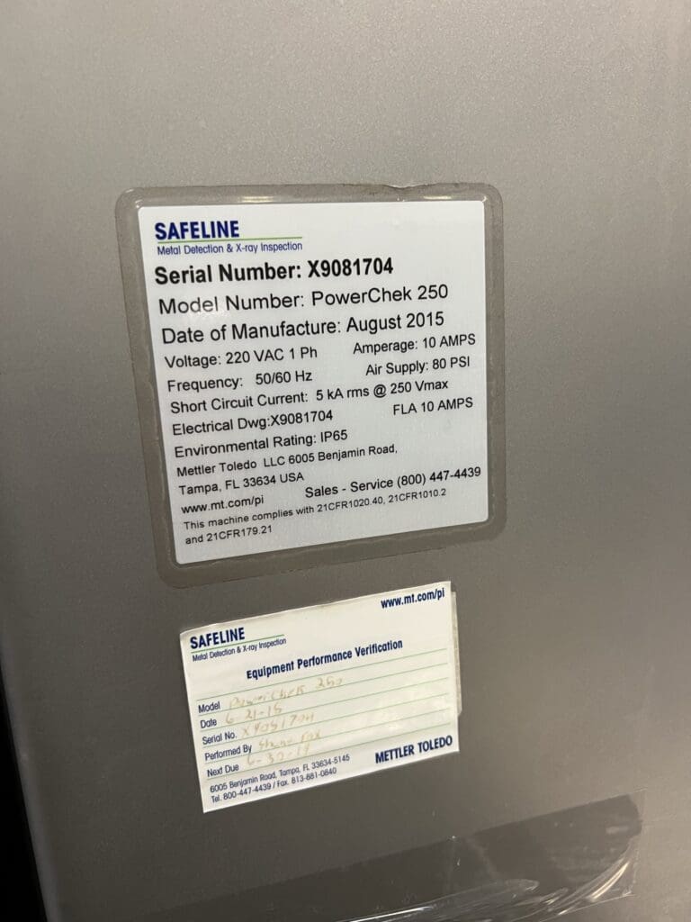 2015 Mettler Toledo Safeline PowerChek 250 Process Equipment, photo 10 of 13