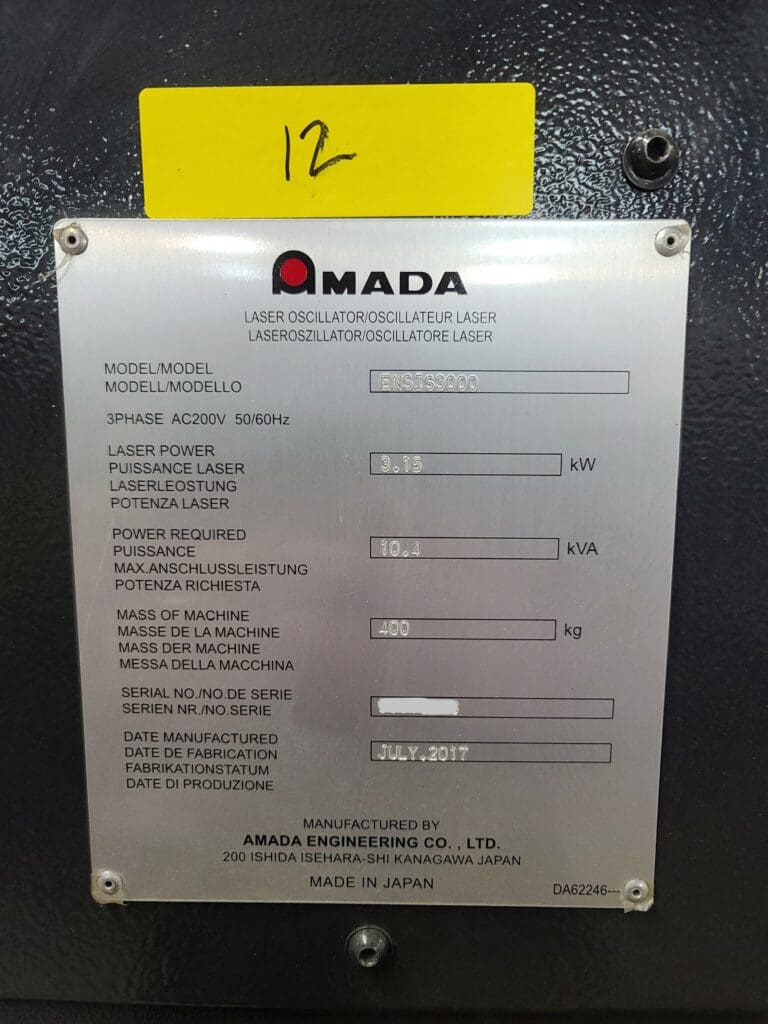 2017 Amada ENSIS 3015 AJ Laser, photo 10 of 10