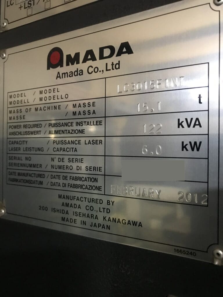2012 Amada LC3015 F1NT Laser, photo 8 of 8