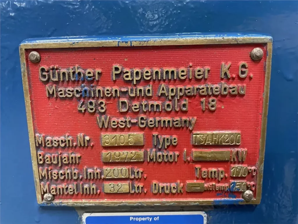 Used Papenheimer 200 Ltr High Intensity Mixer
