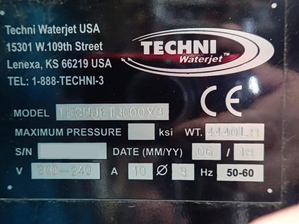 Used Technijet TJ3000-X3 Waterjet for Sale