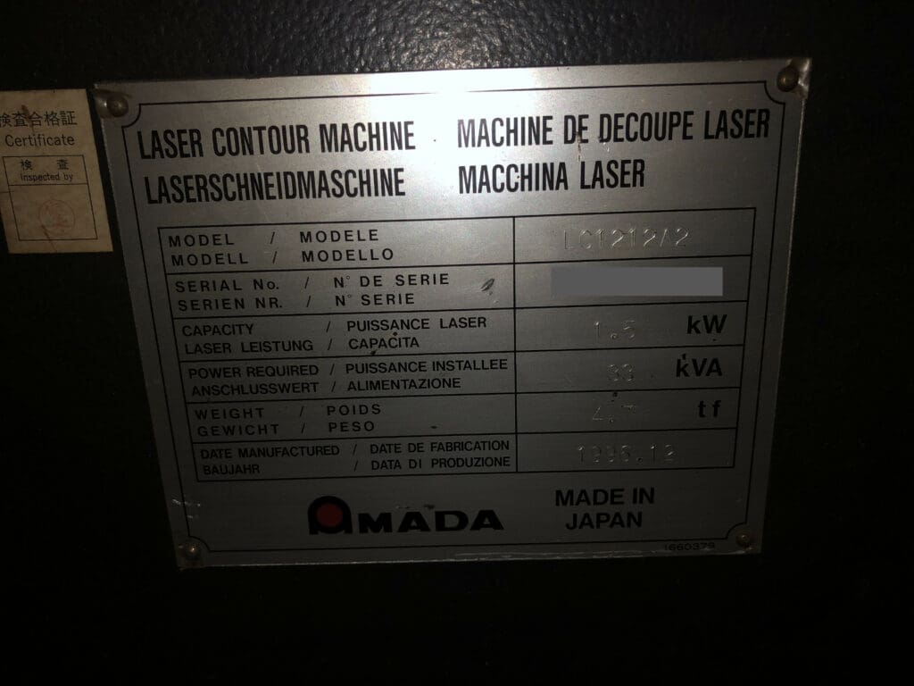 1996 Amada Lasmac LC-1212 Laser, photo 9 of 10