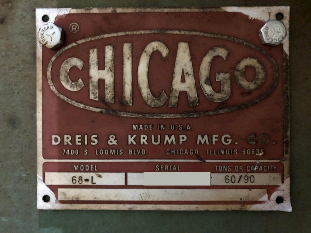 Used Chicago Dreis and Krump 68-L Mechanical Press Brake For Sale