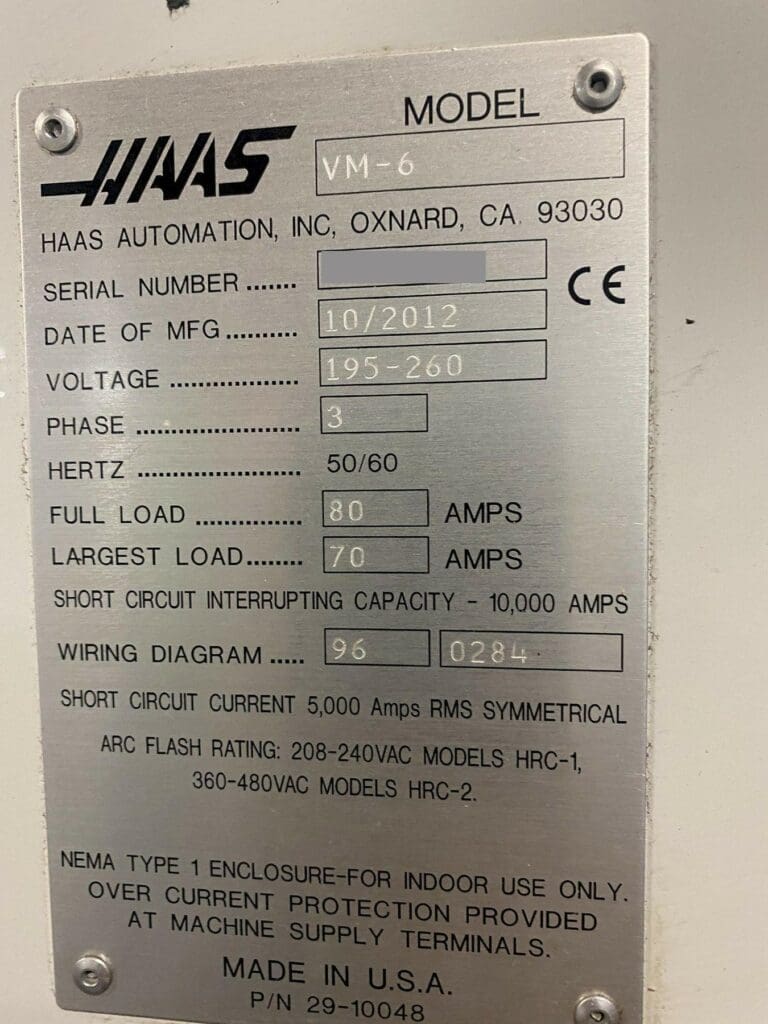 Used Haas VM-6 CNC Vertical Machining Center For Sale