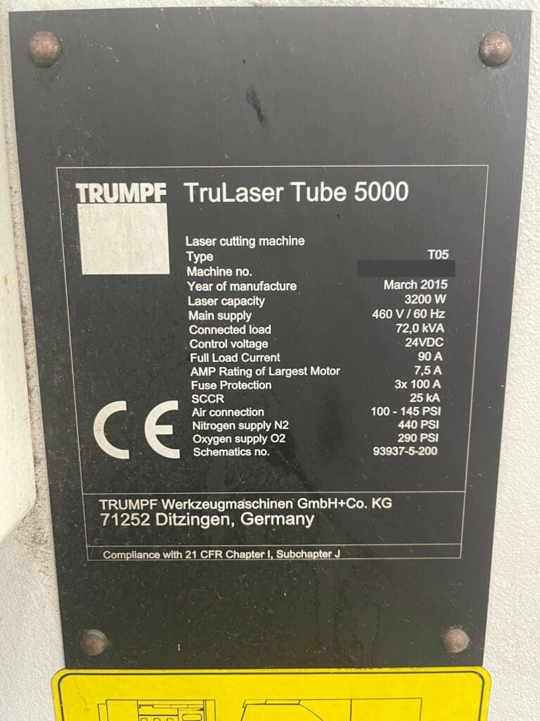 2015 Trumpf TruLaser Tube 5000 Laser, photo 16 of 16