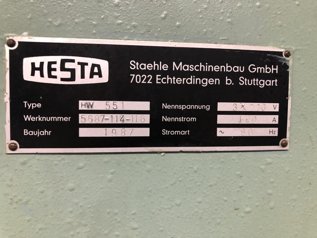 Used Hesta HW 551 Blow Molder for Sale