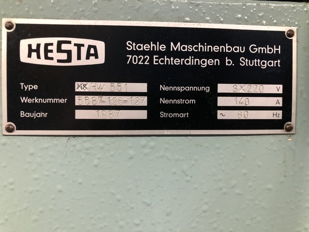 Used Hesta HW 551 Blow Molder for Sale