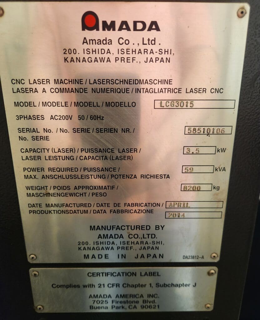 2014 Amada LCG 3015 Laser, photo 7 of 7
