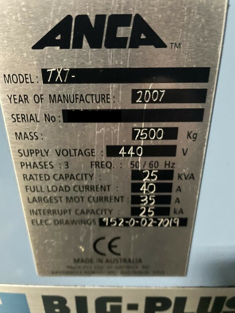 Used Anca TX7 Plus Tool and Cutter Grinder For Sale