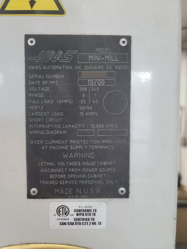 2000 Haas Mini Mill CNC Vertical Machining Center, photo 7 of 7