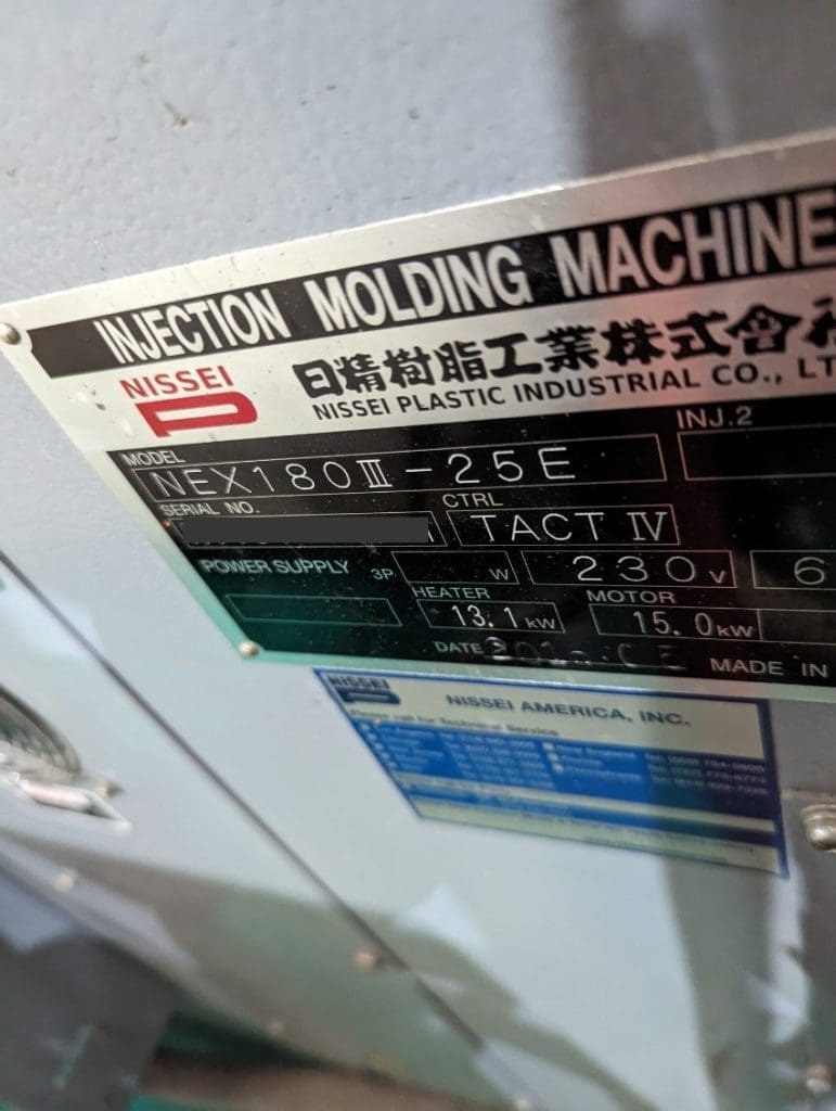 Used Nissei NEX180IV-25E Injection Molding Machine For Sale