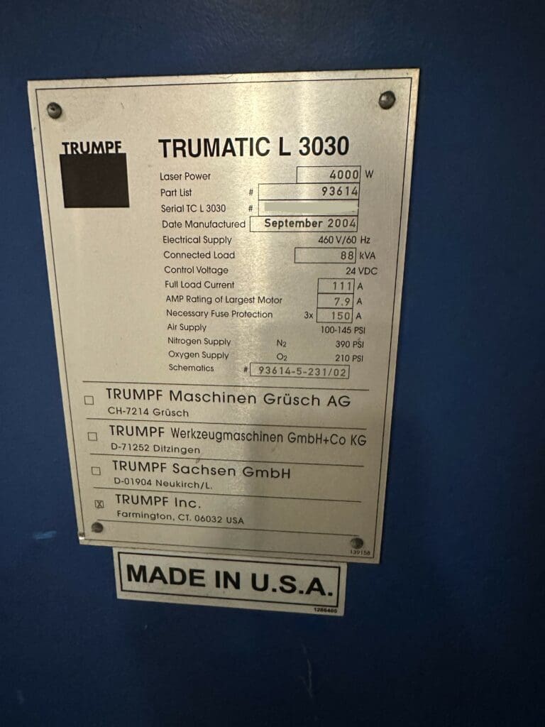 2004 Trumpf Trumatic L3030 Laser, photo 14 of 16