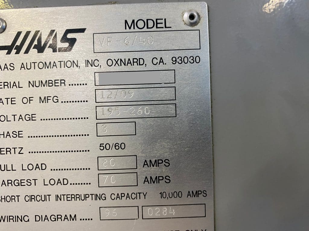 2009 Haas VF-6 CNC Vertical Machining Center, photo 5 of 5