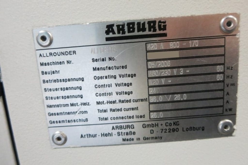 Used Arburg 420A 800-170 Injection Molding Machine For Sale