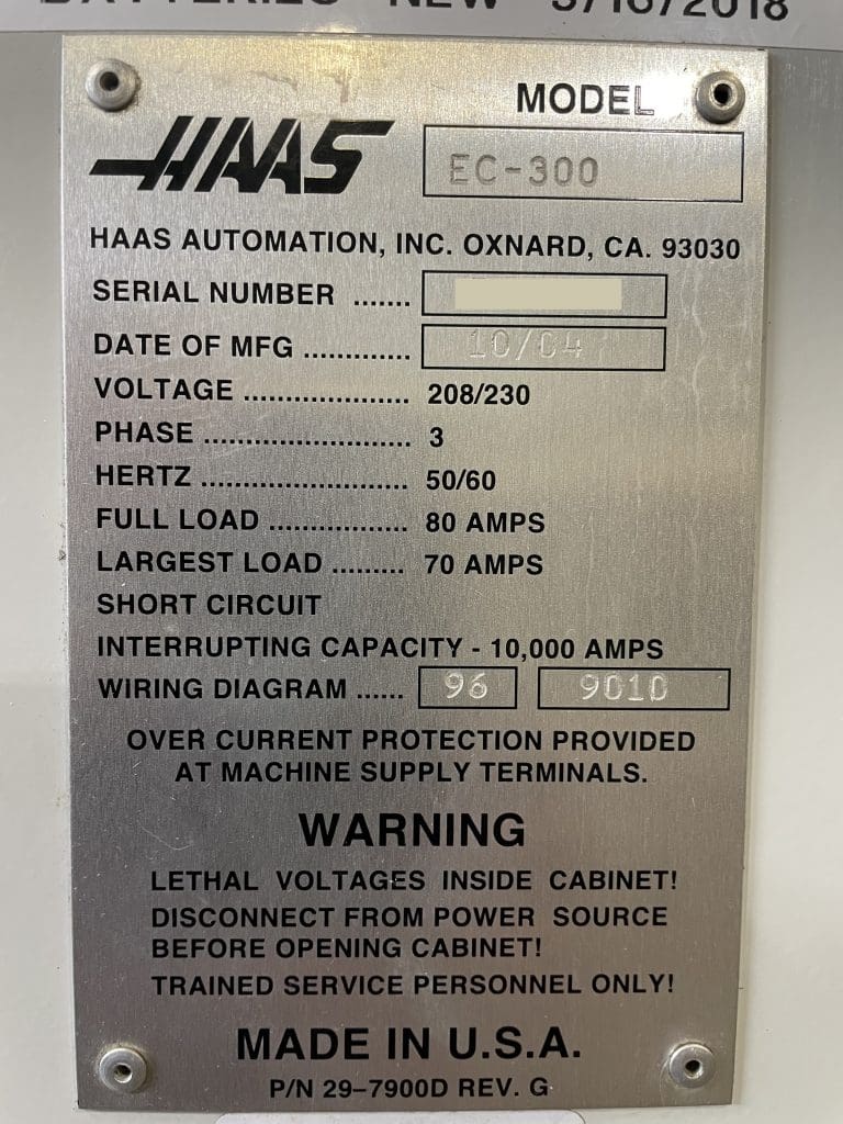 Used Haas EC-300 CNC Horizontal Machining Center For Sale