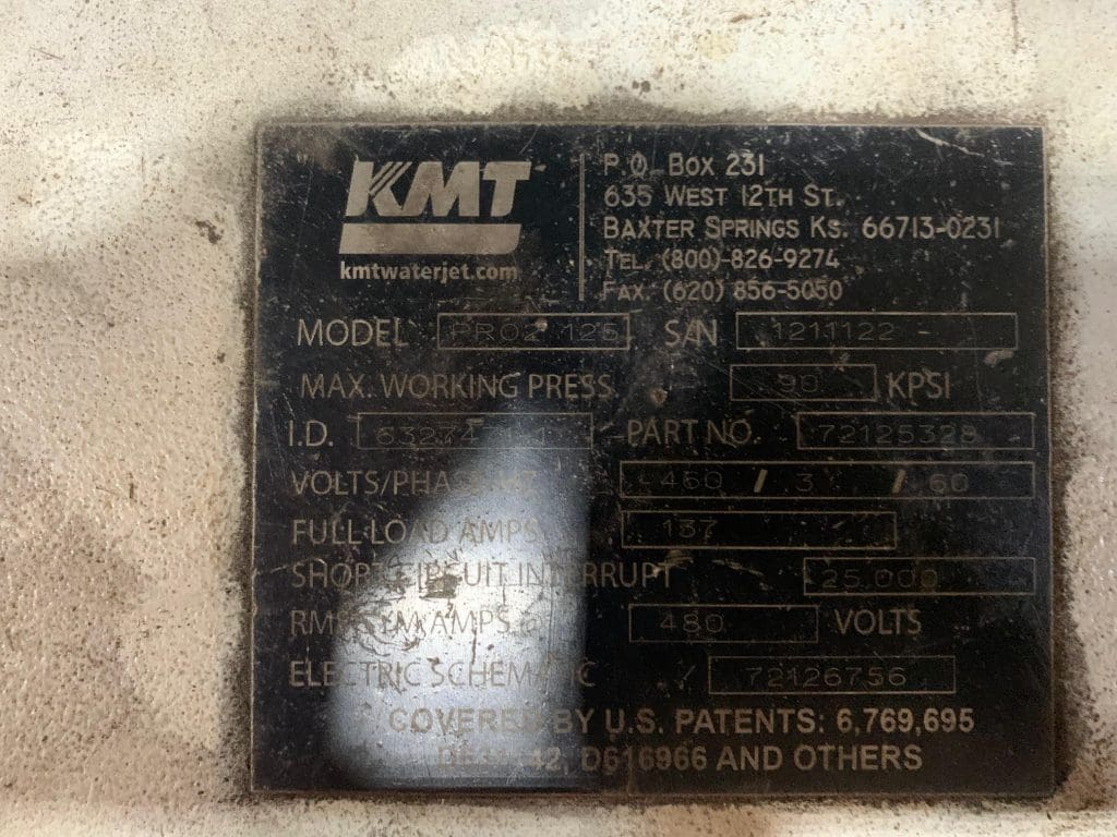 Used KMT Streamline Pro2 125 CNC Waterjet Pump For Sale