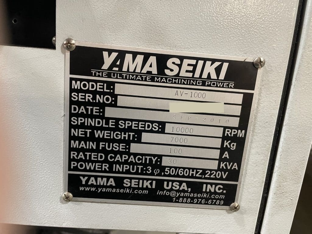 Used Yama Seiki AV-1000 CNC Vertical Machining Center For Sale
