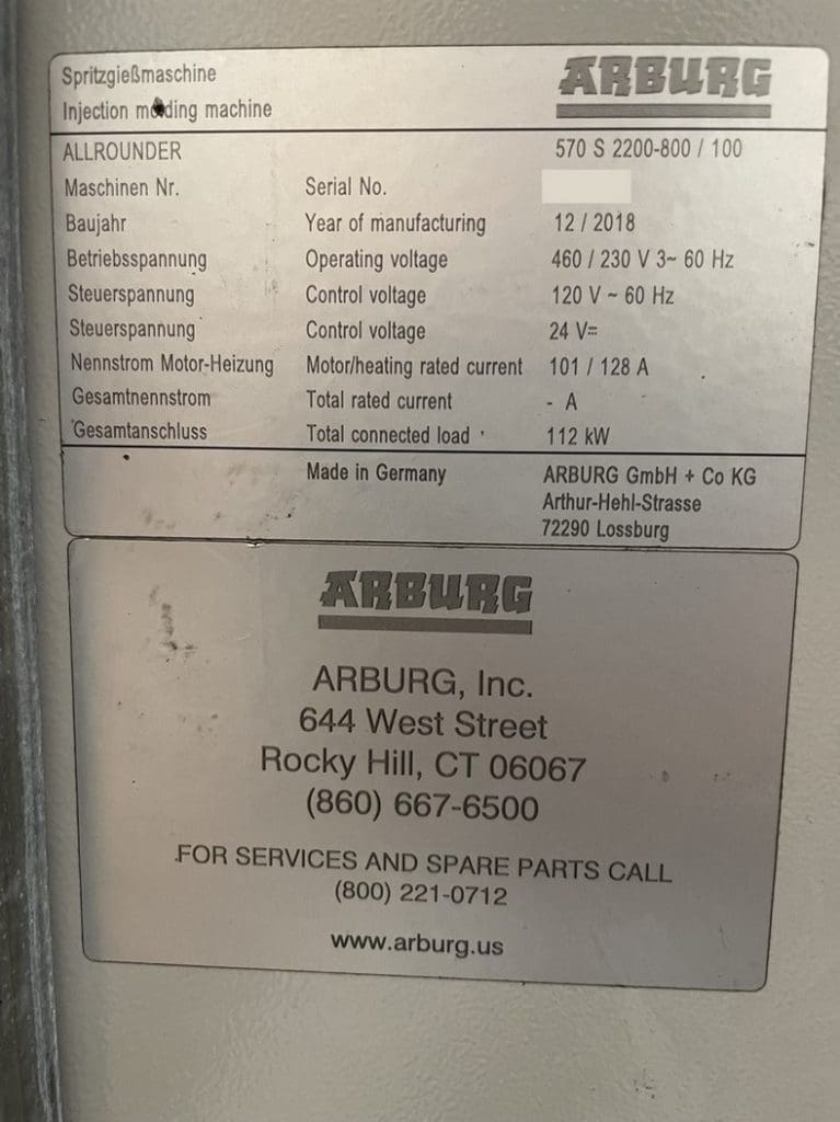 Used Arburg 570S 2200-800/100 Injection Molding Machine For Sale