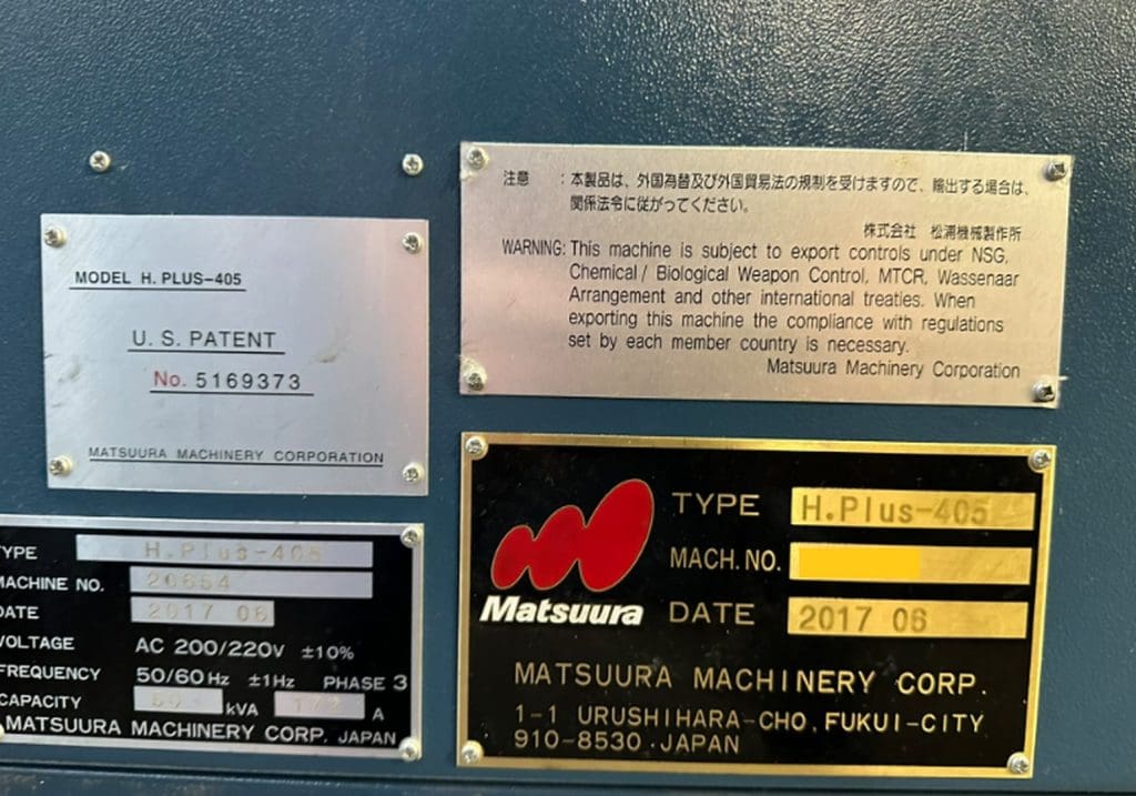 Used Matsuura H.Plus 405 CNC Horizontal Machining Center for Sale