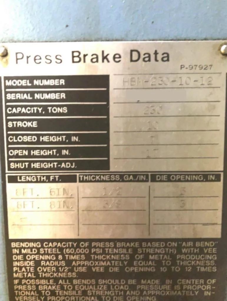 Niagara HBM 230-10-12 Press Brake, photo 15 of 15