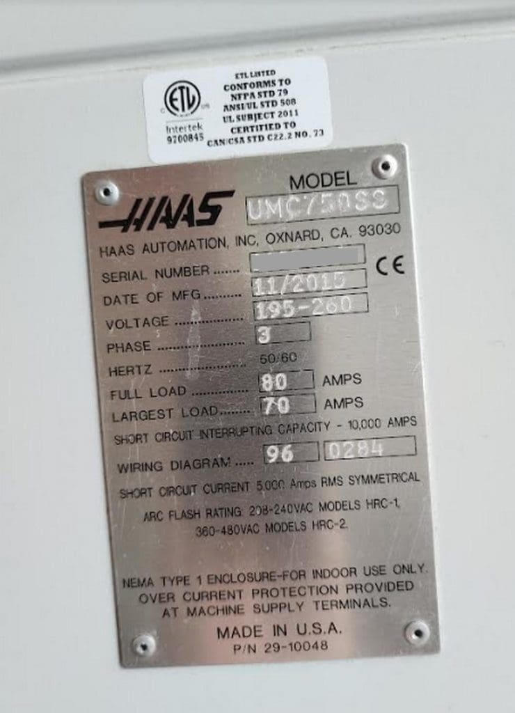 Used Haas UMC-750SS CNC Vertical Machining Center For Sale