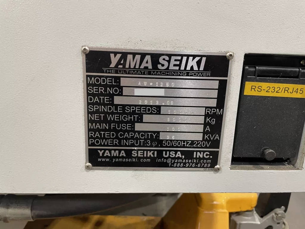 2013 Yama Seiki AV-1250 CNC Vertical Machining Center, photo 6 of 6
